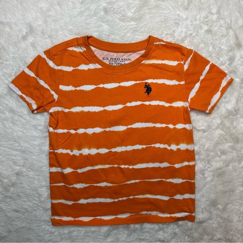 US Polo Assn. T-Shirt Orange & White Striped Size 7